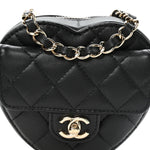 Lambskin Quilted CC In Love Heart Waist Belt Bag With Chain Black
