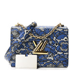 Calfskin Lace Flower Inlay Twist Shoulder Bag MM Navy Black