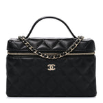 Caviar Quilted Top Handle Slim Vanity With Chain Black