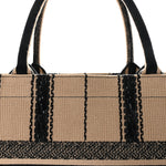Canvas Embroidered Medium Bayadere Book Tote Black Beige