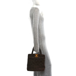 Suede Quilted Tote Brown