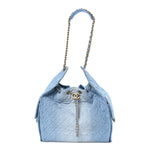 Washed Denim Quilted Medium Chanel 25 Handbag Blue