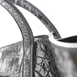 Calfskin Crocodile Embossed Greca Goddess Tote Bag Black
