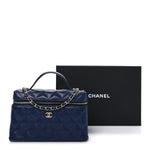 Caviar Quilted Top Handle Slim Vanity With Chain Navy