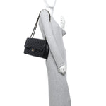 Caviar Quilted Jumbo Double Flap Black