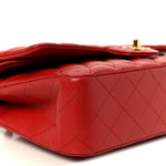 Lambskin Quilted Medium Double Flap Red