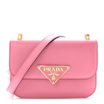 Box Calfskin Triangle Embleme Flap Shoulder Bag Begonia