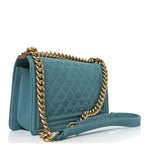 Caviar Quilted Medium Boy Flap Turquoise