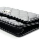 Lambskin Quilted Enamel CC Wallet on Chain WOC Black
