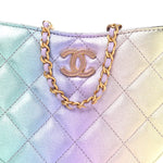 Gradient Metallic Lambskin Quilted Hobo Bag Pink Purple Green