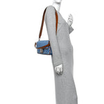 Denim Vitello King FF Embroidered Baguette Denim Chiaro Brandy