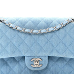 Denim Quilted Medium Double Flap Light Blue