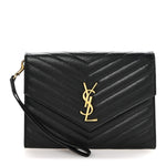 Grain De Poudre Matelasse Chevron Monogram Envelope Clutch Black