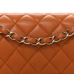 Caviar Quilted Small Double Flap Light Brown