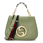 Roxy Calfskin Web Medium Blondie Top Handle Shoulder Flap Bag Salamander Green