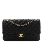 Lambskin Quilted Medium Double Flap Black