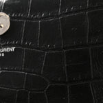 Calfskin Crocodile Embossed Small Classic Monogram Kate Tassel Satchel Black