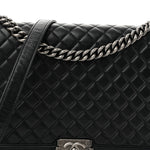 Calfskin Quilted Large Boy Flap Black
