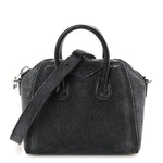 Washed Denim Mini Antigona Shoulder Bag Black