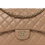 Caviar Quilted Jumbo Double Flap Beige