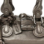 Metallic Calfskin Small Paddington Satchel Acier
