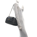 Grained Calfskin Lambskin Quilted Large Bowling Bag Black