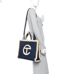 X UGG Denim Shearling Medium Shopping Bag Raw Denim