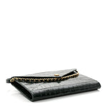 Calfskin Crocodile Embossed Envelope Clutch With Chain Emerald