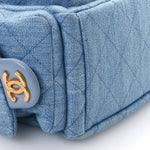 Washed Denim Quilted Cargo Large Hobo Light Blue