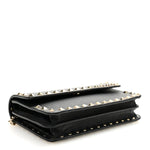 Pebbled Calfskin Rockstud Flap Wallet On Chain Black