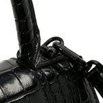 Shiny Calfskin Monochrome Crocodile Embossed Small Hourglass Top Handle Bag Black