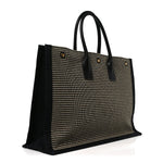 Embroidered Cotton Linen Rive Gauche Noe Tote Black Beige