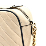 Vintage Effect Calfskin Matelasse Diagonal Small Torchon GG Marmont Chain Shoulder Bag Mystic White Blue Agata