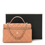 Caviar Quilted Top Handle Slim Vanity With Chain Brown