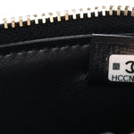 Denim Quilted Top Handle Slim Vanity Case With Chain Dark Blue
