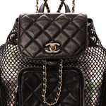 Shiny Lambskin Mesh Quilted Small Cargo Duma Drawstring Backpack Black