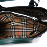 Derby Calfskin House Check Medium Banner Tote Black Sea Green