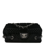 Velvet Checkered Flap Bag Black
