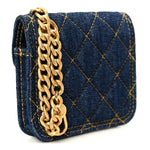 Denim Quilted Double You Flap Bag Charm Blue
