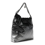 Metallic Shaded Calfskin Quilted Chanel 22 Black Silver