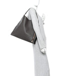 Pebbled Calfskin Large Alix Padlock Zip Hobo Bag Dark Brown
