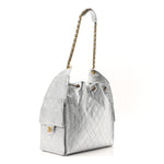 Metallic Caviar Quilted Medium Chanel 25 Handbag Silver