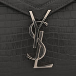Calfskin Crocodile Embossed Medium Classic Monogram Cassandra Top Handle Fog