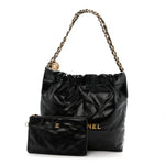 Shiny Calfskin Quilted Small Chanel 22 Black