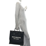 Linen Calfskin Rive Gauche North South Tote Black