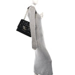 Vernis Flower Quilted Twist Shoulder Bag GM Black