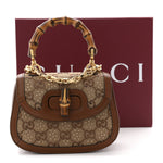 New Canvas Charisma Calfskin Crystal GG Monogram Small Bamboo 1947 Top Handle Bag Camel Ebony