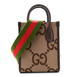 Monogram Jumbo GG Textured Dollar Calfskin Web Mini Vertical Tote Camel Ebony New Acero