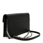 Grain De Poudre Matelasse Chevron Monogram Envelope Chain Wallet Black