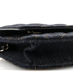 Denim Quilted CC Turnlock Wallet On Chain WOC Dark Blue Orange